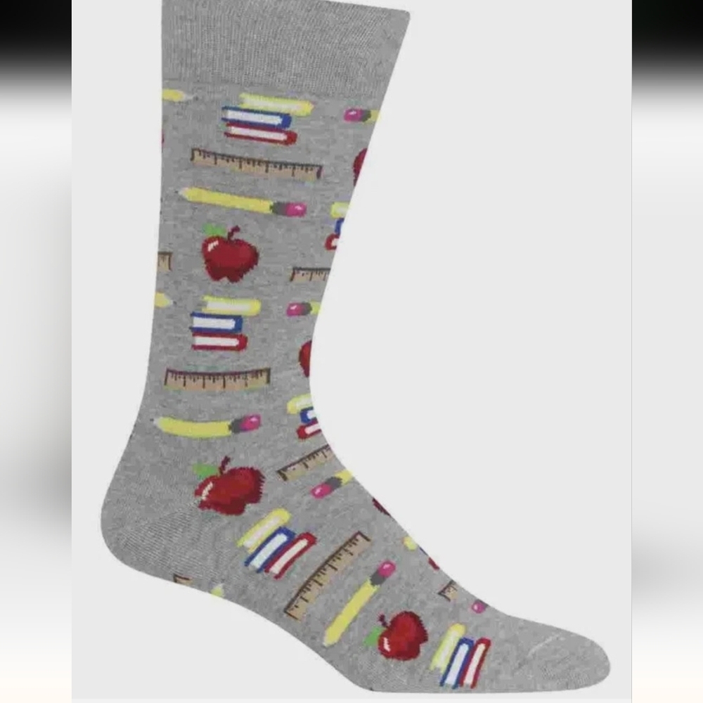 HOT SOX Teacher's School Time Women's Crew Socks Fits Shoe 4-10.5 Gray  NWT